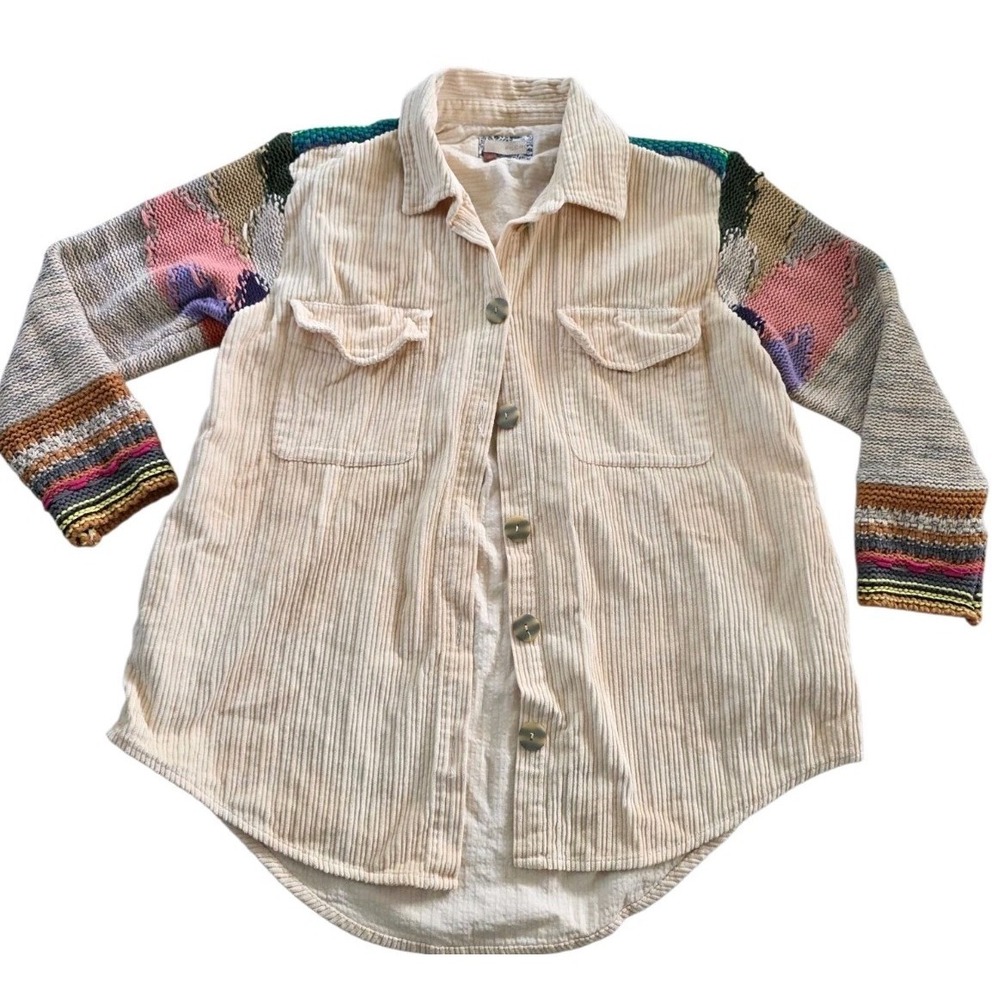 Anthropologie Pilcro Easygoing Corduroy Shirt Jacket Knit Sleeves Sz M
